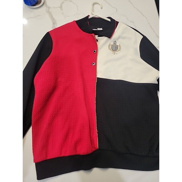 VTG Alfred Dunner Women Pullover XL Colorblock Long Sleeve Knit embroidery crest - Picture 1 of 6